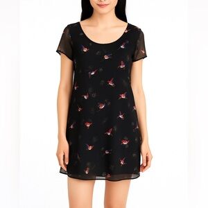 Whisper Bird Print Black Tunic Top Mini Dress M